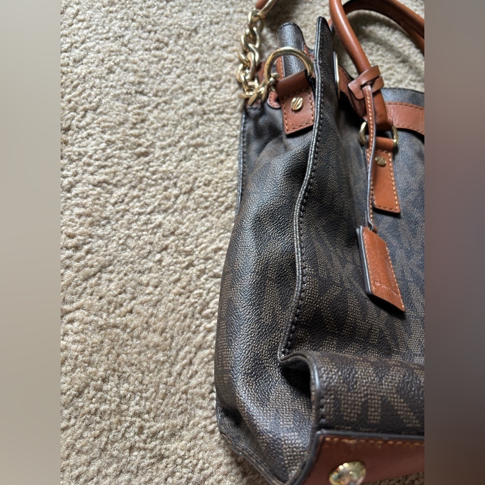 Michael Kors Hamilton Crossbody Tote Brown Purse Bag - Picture 4 of 16